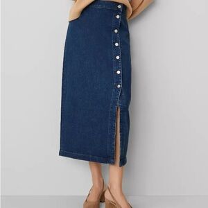 Ann Taylor Blue Side-Button Midi Skirt